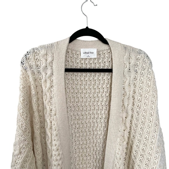 Aritzia Wilfred Free Merino Wool Chunky Knit Open Long Cardigan Sweater Cream XL - Picture 3 of 7